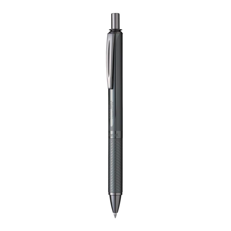 Image of Pentel EnerGel Metal 0.7mm Roller Gel Pen | Aluminium Metal Matte Black Body | Textured Grip With Retractable Mechanism | Black Body, Blue Ink