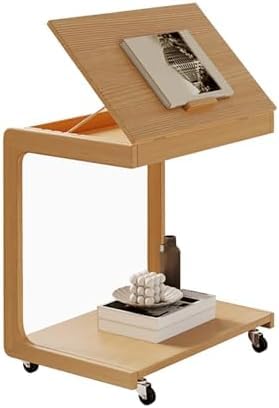 Table d'appoint roulante en forme de C avec bureau réglable en bois massif