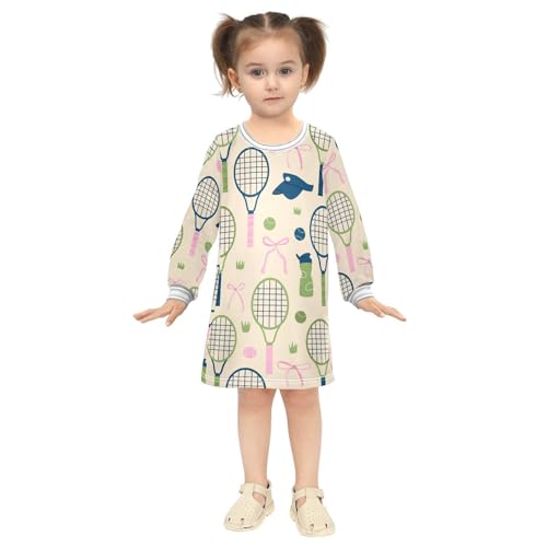 Tennis Bow Girls Dresses Long Sleeve Sweatshirt Dress for Girls Winter Toddler Casual A Line Dresses Size 2-8T4