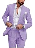 Botong Costume 2 pièces en lin léger pour homme - Blazer d'été pour mariage, bal de fin d'année, smoking formel pour occasions spéciales, lavande, 52
