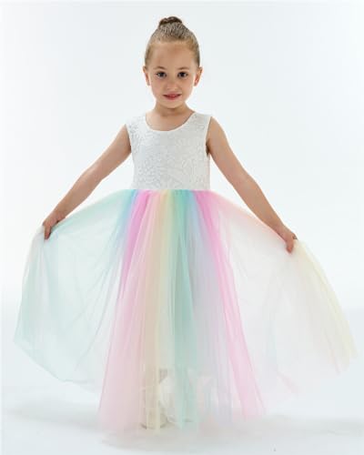 Image of 2Bunnies Girl Peony Lace Back A-Line Straight Tutu Tulle Party Flower Girl Dress