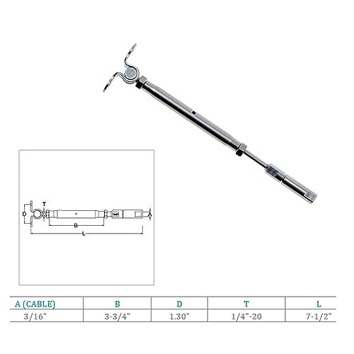 Prolinemax Marine Boat SS T316 Swageless & Deck Toggle Turnbuckle for 3/16" Cable Wire Rope miniatura 7