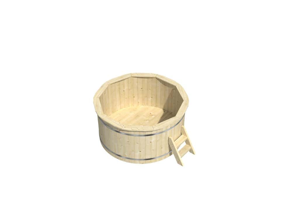 Holz Badefass Bergen, Hot Tub Ø 180 x 110 cm für 5-6 Personen, inkl. Einstiegsleiter & Sitzbänken