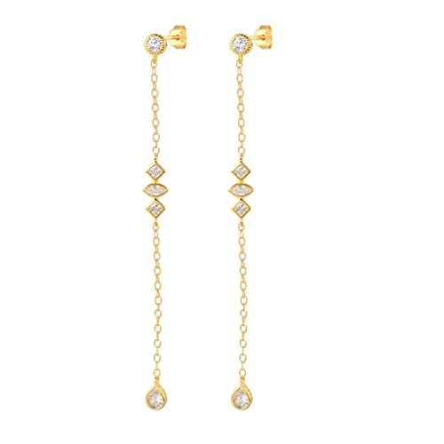 Homxi Boucle d'Oreille Pendantes,Boucles d'Oreilles Fille Argent 925 Chaîne Pompon avec Zircone Cubique Or Boucle d'Oreilles Femme Cover