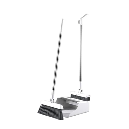 JBNCRYGD Broom with Dustpan Combo Set,Adjustable Long Handle,Broom and Dustpan,Durable & Versatile,All-in-One Effortless Cleaning for All Floors,White