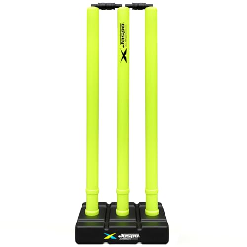 Image of Jaspo Cricket Wicket Set - 30 Inch Neon Colour Plastic Stumps with Stand & Bails | Durable Cricket Wickets for Ground, Match, Tournament, Practice | Standard Size Cricket Kit for All Ages