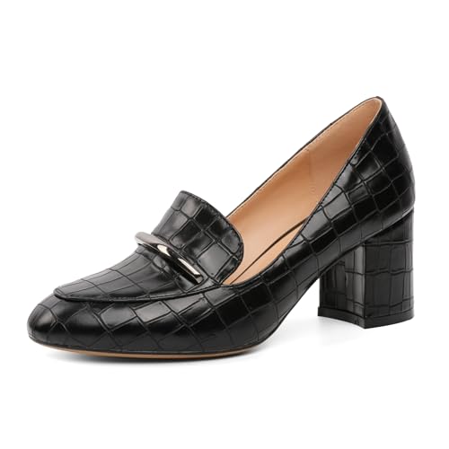 Image of Eldof Women's Pumps Block Heel Round Toe Slip On Chunky Loafer Heel Dress Shoes Pumps for Women 2.5 Inches
