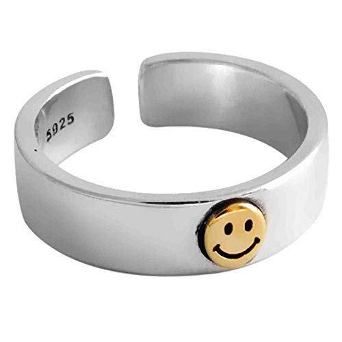 Brishow Women s Statement Ring Silver Smiley Face Band Ring Smile Face Open Ring Chunky Vintage Band Rings Smiling Adjustable Rings Jewelry for Women and Girls