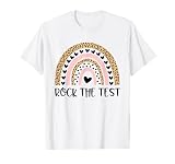 Test Day Rock The Test Teacher Funny Rainbow Testing Day T-Shirt