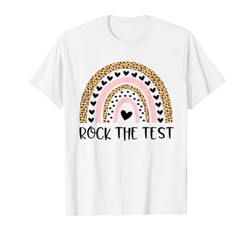 Test Day Rock The Test Teacher Funny Rainbow Testing Day T-Shirt