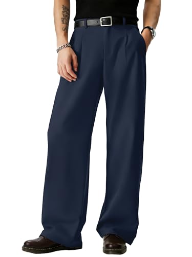Image of JMIERR Mens Baggy Casual Dress Pants Lightweight Pleated Old Money Wide Leg Pants Loose Relaxed Fit Trousers