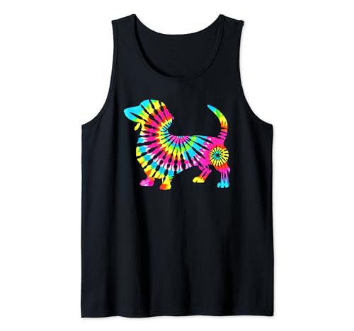 Funny Dachshund Dog Doxie Weenie Tie Dye Colorido Niños Niñas Camiseta sin Mangas