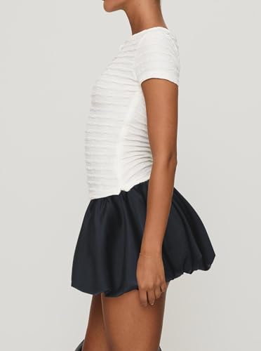 Women's Bubble Pleated Satin Mini Skirt A-Line Puff Ruffle Hem Short Skirts3