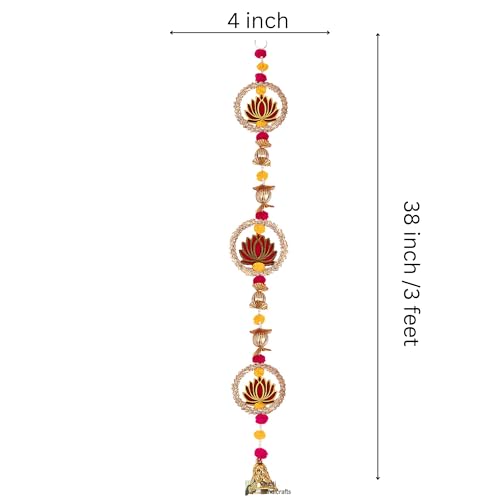 Image of Prapti Handicrafts Handmade Traditional Lotus Wall and Door Hanging for Home Decor | Diwali Decor | Wedding and All Festival Decoration | Decorative Pooja Room (38 Inches Height - Pack of 2) (style 2)