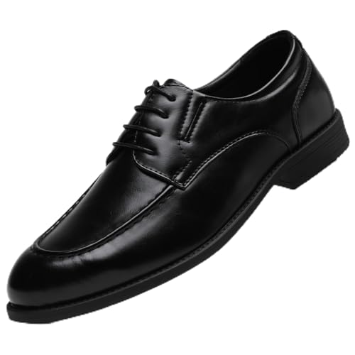 Mens Cap-Toe Oxford Leather Dress Shoes - Polished Lace-Up Formal Footwear for Business Office & Daily Wear (BLACK Adult 41 Numeric EU Footwear Size System Medium)