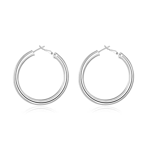 Boucles d'oreilles pour femmes en or blanc 18k : créoles larges de 50mm et de 5mm d'épaisseur