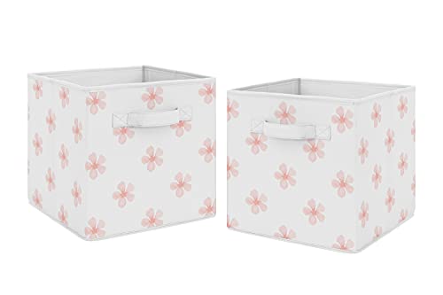 Sweet Jojo Designs Pink Flower Blossom Foldable Fabric Storage Cube Bins Boxes Organizer Toys Kids Baby Childrens - Set Of 2 - Blush White Shabby Chic Farmhouse Daisy For Watercolor Floral Collection #TOP22