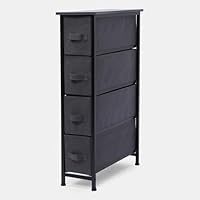OHS Brooklyn 4 Canvas Chest of Drawers Narrow Fabric Cabinet, Space-Saving Storage Organizer for Bedroom Living Room Office Sturdy Frame Chest of Drawers, Grey