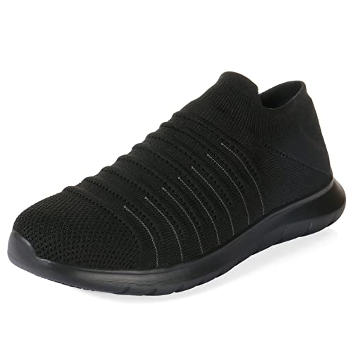 [WOTTE] スニーカー メンズ スリッポン ニット メッシュシューズ 軽量 通気 ウォーキングシューズ 紐なし 着脱簡単 ナースシューズ 疲れない カジュアル 室内履き ブラック 28.5 cm 3E