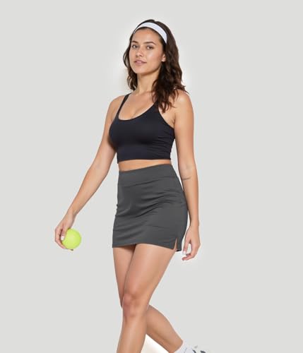 iClosam Tennisröcke Damen Hohe Taille Sportrock Golfrock mit Hose Laufröcke mit Taschen Sommerrock mit Innenshorts und Seitlichem Schlitz für Sport Golf Tennis Grau