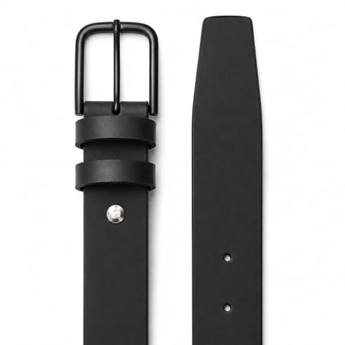 Image of Men's Black Leather Belt with Matte Black Pin Buckle