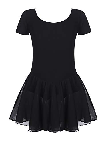 untlet Vestido de Ballet Niñas Ropa de Ballet de Manga Corta Traje de Ballet de Algodón para Niños Jersey de Ballet Body de Baile con Falda Tutú Negro