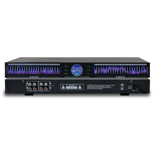 Vituord 22-Band Audio Equalizer, Stereo Graphic Equalizer, Dual Channel 1U Rack Mount, with 10 Preset Effects, Automatic Noise Reduction, Hifi Home EQ Tuning Equalizer