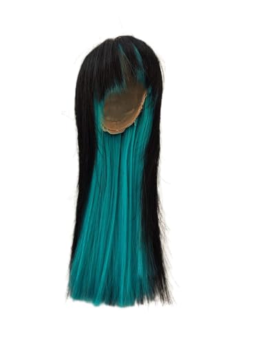 1/6 bjd Wig Head Circumference 6-7inch(16-17cm) high Temperature Fiber Diagonal Bangs Long Straight Hair Black Above and Green Below