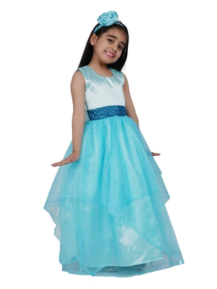 Image of SOFYANA Girls' Organza Net Fit & Flare Wedding Kids Birthday Maxi Dresses8-9 Years Sky Blue 8-9Years