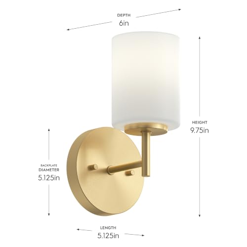 Image of Progress Lighting Replay 5.125 Inch 1-Light Vanity Light, Transitional, Brushed Gold with Etched Glass Shades, (9.75 inch H x 5.125 inch W x 5.875 inch D), P2131-191