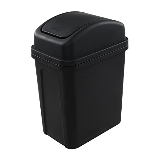 Fiazony 1-Pack 2 Gallon Plastic Small Swing Garbage Bin, Swing Lid Trash Bins, Black