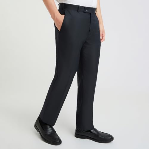 Image of Park Avenue Men's Mid Rise Regular Fit Stripe Pattern Poly Viscose Blend Flat Front Formal Trouser