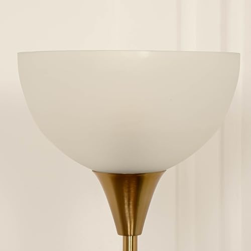 Image of Divine Trends Uplighter Brass Antique Finish Floor Lamp for Living Room with Frosted Glass Lampshade | Includes LED Warm Bulb | Hidden Wire Design | Uplight Corner Standing Lamp for Home | Pack of 1