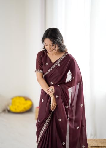 Image of Star Georgette Saree with Sequin Embroidery Work and Embroidered Blouse (Star-104)