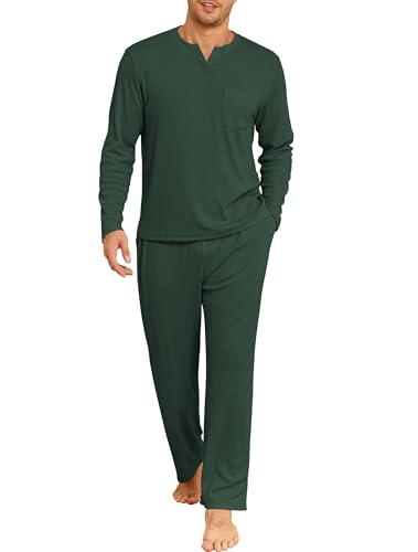 Image of JiniGolla Mens Pajamas Set Soft Short Sleeve Top and Pant Loungewear Sets 2 Piece Pjs with Pockets