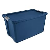pomiler 34 Gallon Storage Container with Latch Lid Stackable Large Plastic Storage Bin for Garage, Basement & Attic Storage, Blue