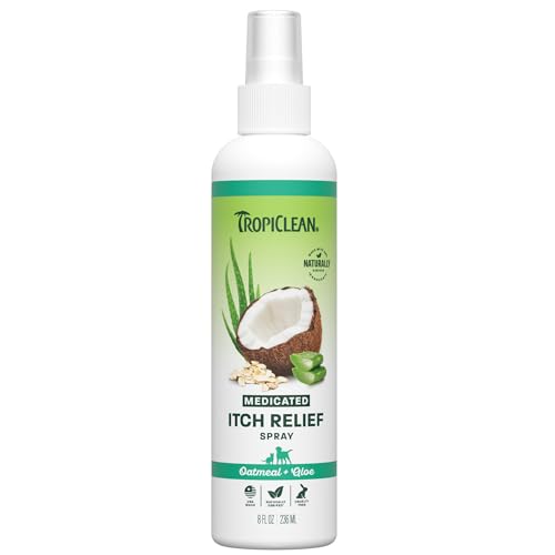 TropiClean Medicated Itch Relief Deodorizing Spray Oatmeal & Aloe Scented Dog Perfume with Soothing Aloe 8 oz.