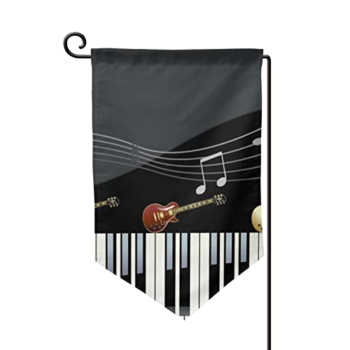 Drapeau de jardin motif guitare et piano pour terrasse mélodieuse