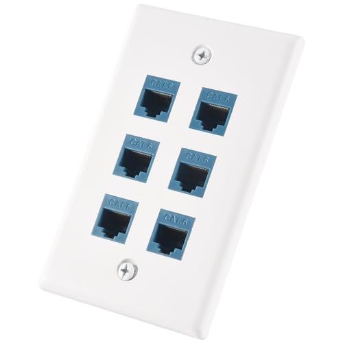Sarngk Placa de pared Ethernet Cat 6, 6 puertos, placa de pared Ethernet, hembra-hembra, desmontable, compatible con Cat7/6/6E/5/5E