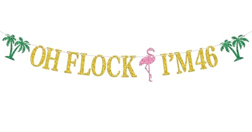 Image of Oh Flock I'm 46 Banner, Glitter Happy 46th Birthday Anniversary Party Decorations, Pineapple Party Decor, Hawaiian Luau Tropical Aloha 46 Theme Party Photo Props
