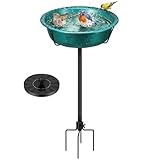 VIVOHOME Bird Bath with Solar Fountain for Outside, Weather-Resistant ABS Birdbath Bowl with Solar Powered Pump, Metal Ground Stake for Outdoor, Garden, 1.45 Gallons, Green