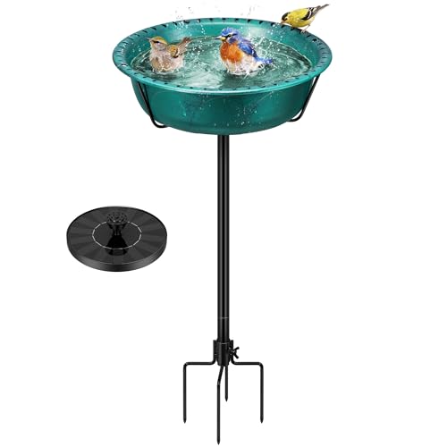 VIVOHOME Bird Bath with Solar Fountain for Outside, Weather-Resistant ABS Birdbath Bowl with Solar Powered Pump, Metal Ground Stake for Outdoor, Garden, 1.45 Gallons, Green