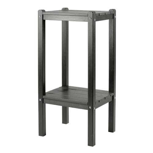 Image of Bar Height Outdoor Side Table with Shelf - All-Weather HDPE End Table with Realistic Wood Grain, 36 inch Height for Patio & Deck (Gray)