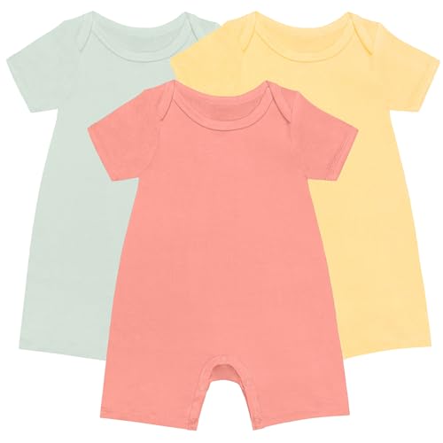 GUISBY Rayon Baby Pajamas, Short Sleeve Footless Rompers, Snap Closure Sleeper for Boy Girls