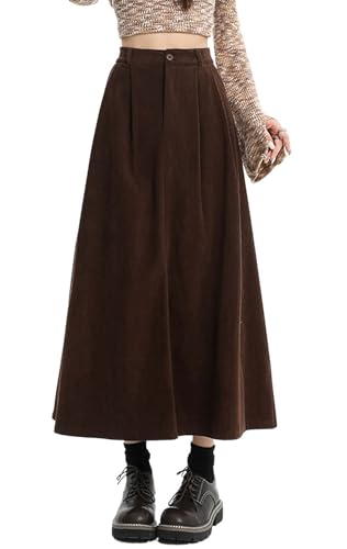 chouyatou Women's Fall Elastic High Waisted Corduroy Skirt A-Line Pleated