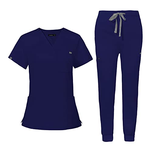 niaahinn Scrub for Women Scrubs Top with Classic V-Neck & Yoga Jogger Pants Medical Nursing Uniform Scrub Set
