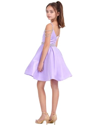 Satin Junior Bridesmaid Dresses Beads Flower Girl Dress for Wedding Knee Length Girls Pageant Party Dress2