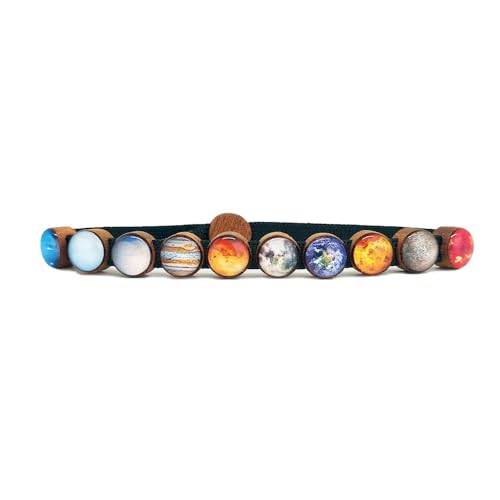 Adjustable Solar System Bracelet Jewelry, Unisex Universe Black Woven Cord for Women and Men, 8 planets, 1 satellite, 1 star space unique gift for him and her