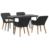 GHVBNMF Garden Dining Set 5 Pieces Black Poly Rattan Outdoor Furniture with 4 Cushioned Chairs and Tempered Glass Table for Patio Backyard Garden Porch