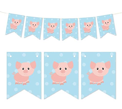 Andaz Press Hanging Pennant Party Banner with String, Farm Animal Pig, 9-Feet, 1-Set, Decor Paper Decorations, Includes String